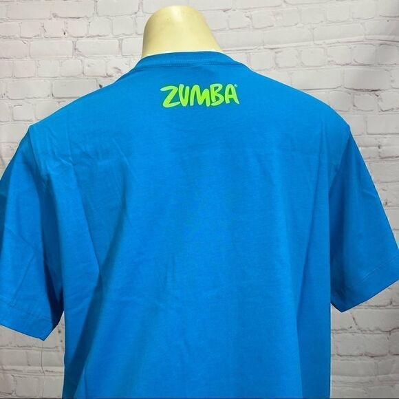 ZUMBA Fitness “Riding with My Crew” unisex tee bright blue in m/l xl/xxl nwt - Picture 6 of 7